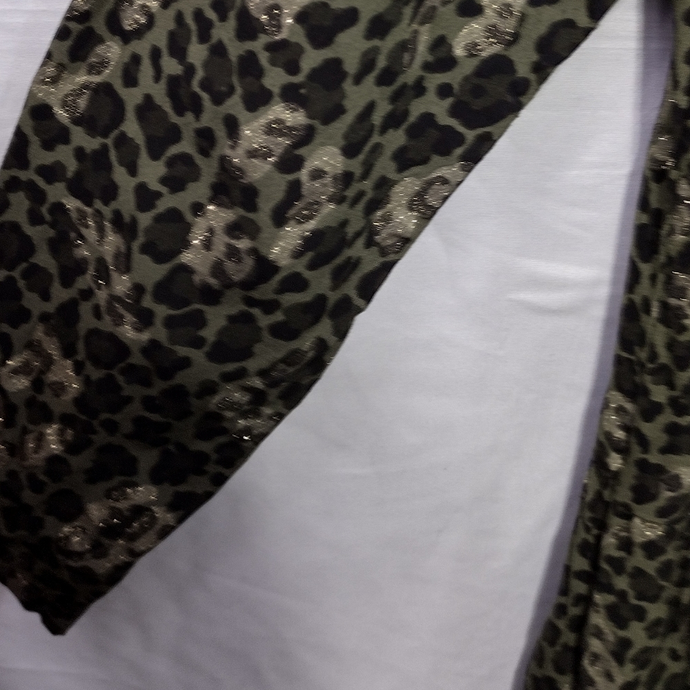 Vasna Animal Print Dress Women's L Green Gold Long Sleeve Retro Boho Italy - Picture 3 of 7